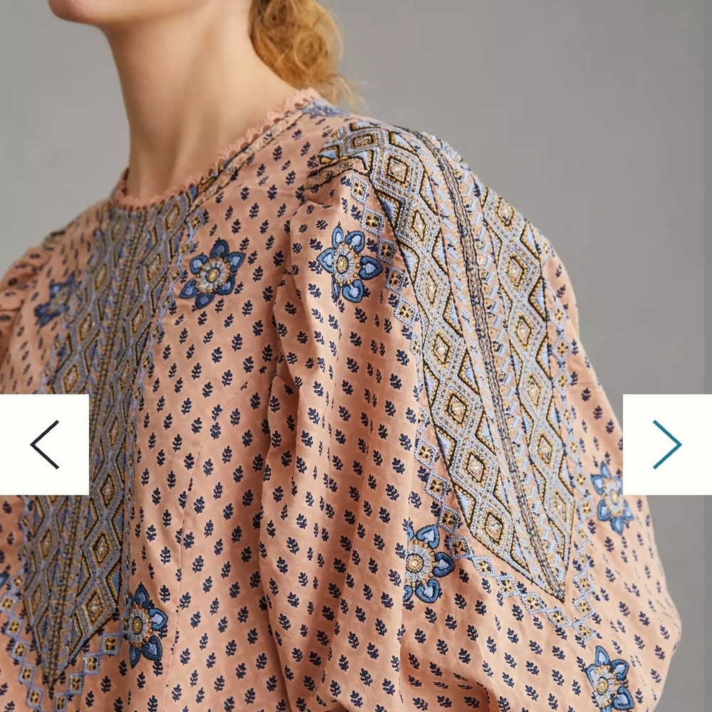 Anthropologie Embroidered Top with Blue and Gold Accents - Picture 9 of 11